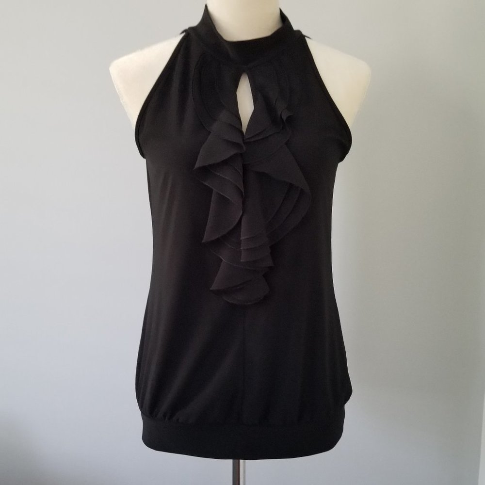 B'leev Black Ruffle Sleeveless Top, size Medium